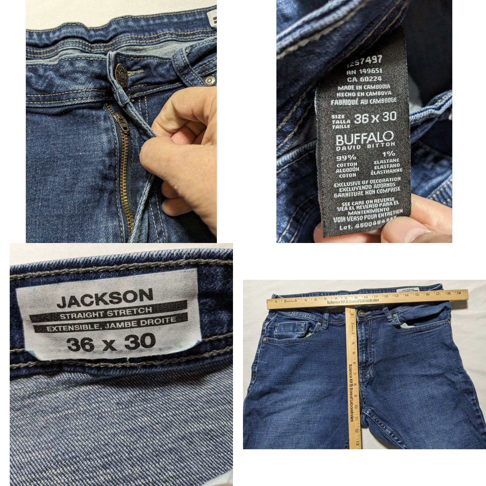 Buffalo David Bitton BUFFALO DAVID BITTON JACKSON STRAIGHT STRETCH Men 36X30 Cotton Blend Blue Jeans Size US 36 / EU 52 - 8 Thumbnail