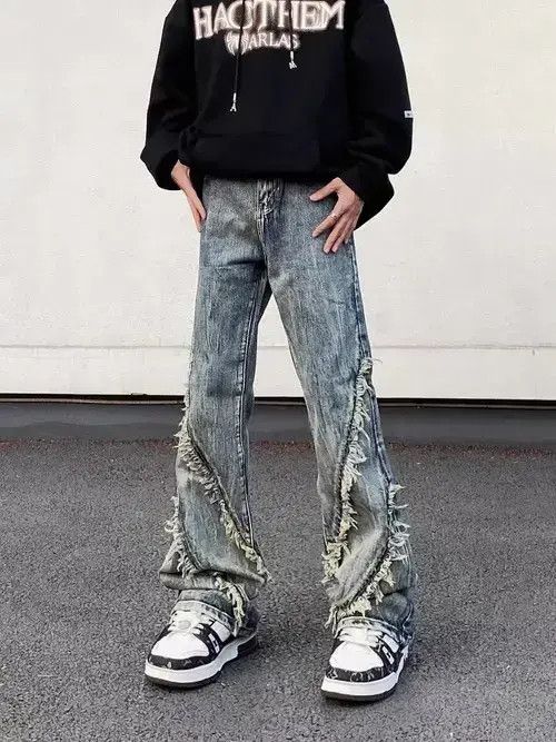 Japanese Brand × Jean Vintage washed fringed raw edge straight-leg jeans Size US 32 / EU 48 - 1 Thumbnail