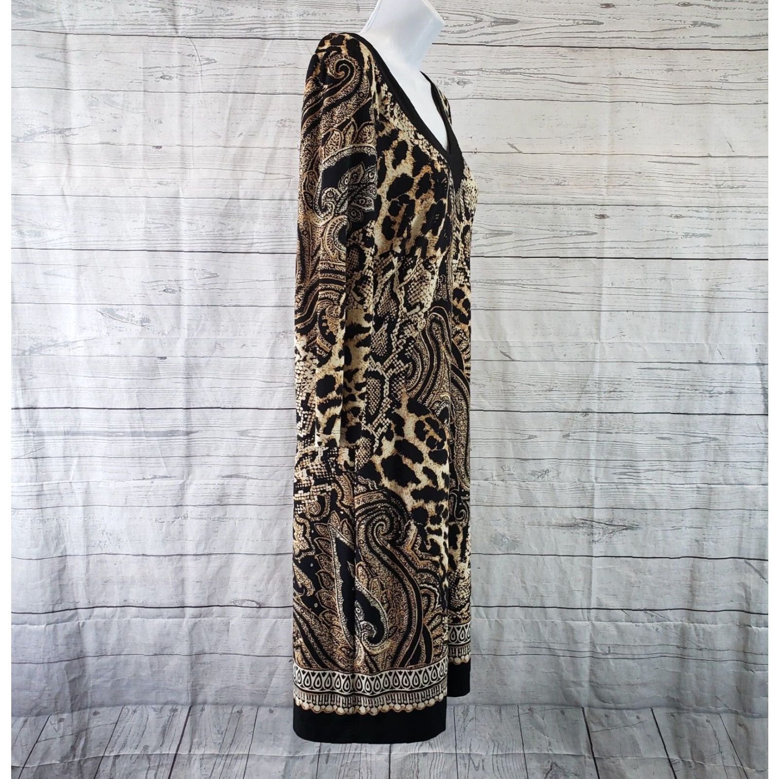 Vintage Chico's Womens Dress SZ Small Black Animal Print 3/4 Sleeve V-Neck Knee Length Shift Polyester Blend N/A Size S / US 4 / IT 40 - 3 Thumbnail