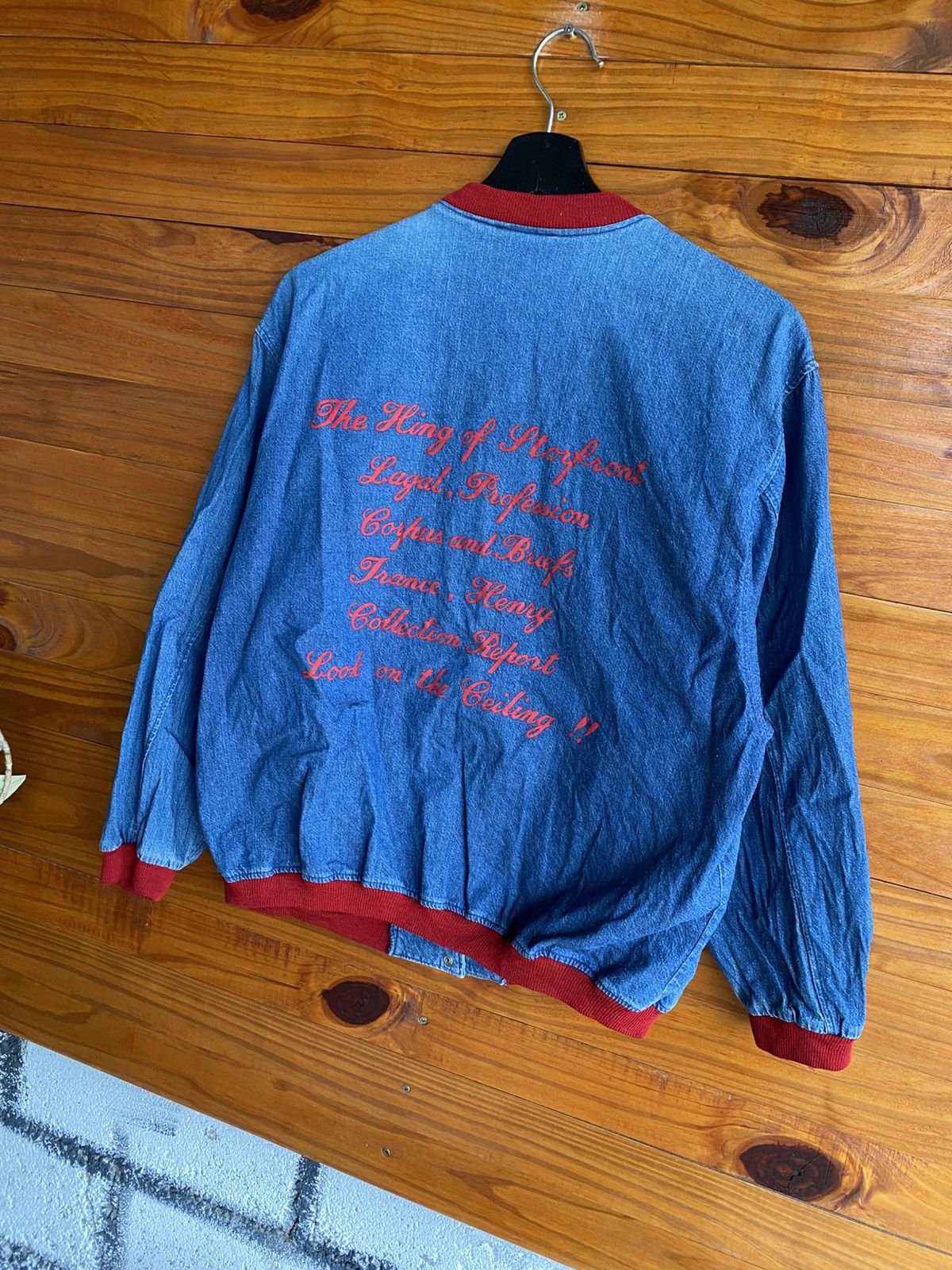 Japanese Brand Vintage Roxy Riders Co Denim Varsity Jacket Blue Red Collar Size US M / EU 48-50 / 2 - 15 Thumbnail