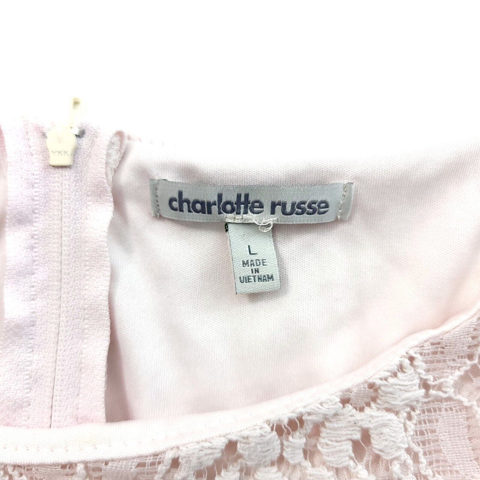 Designer Charlotte Russe Pink Floral Lace W/ Under Shirt Back Zip Top Size L / US 10 / IT 46 - 4 Thumbnail