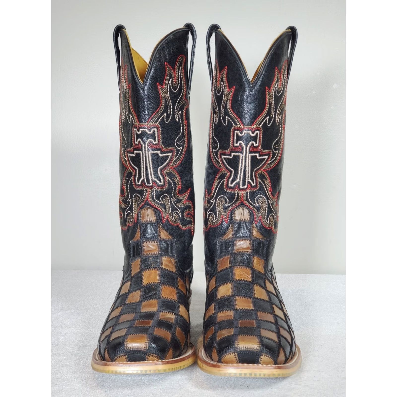 Vintage Tin Haul Co. Western Boots Square Toe Men’s US 9 EE Black and Brown Coat Arms Sole Boot Size US M / EU 48-50 / 2 - 6 Thumbnail
