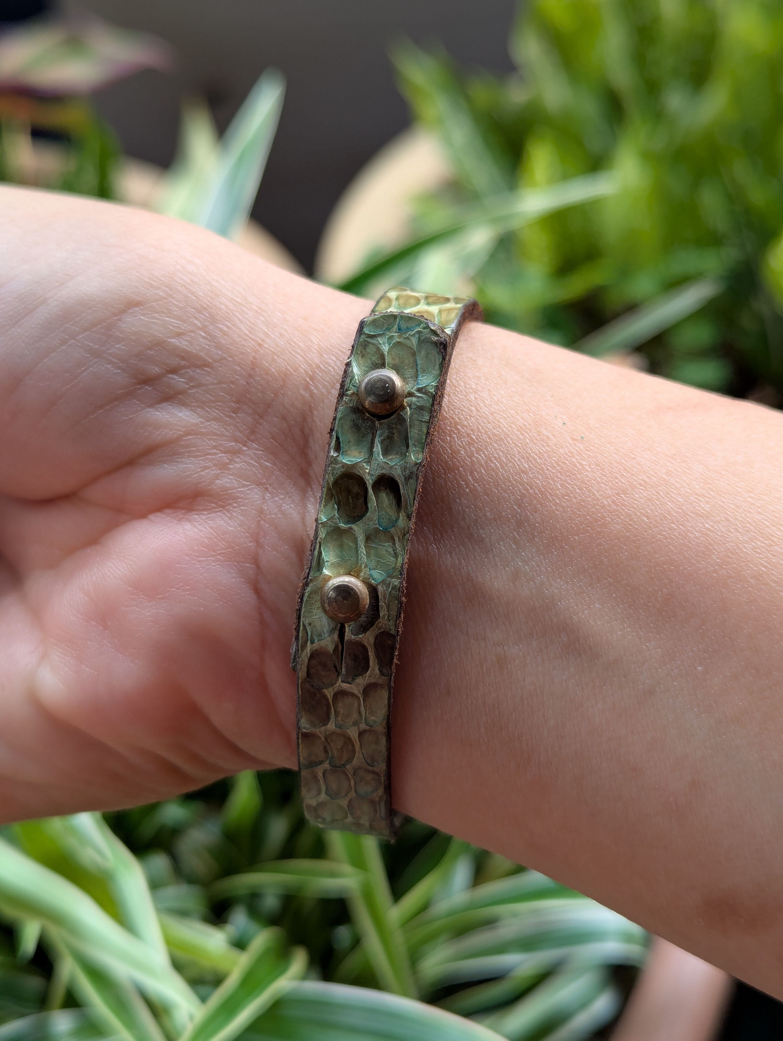 Leather Snake Skin Leather Bracelet Handmade Made in Italy Size ONE SIZE - 2 Thumbnail
