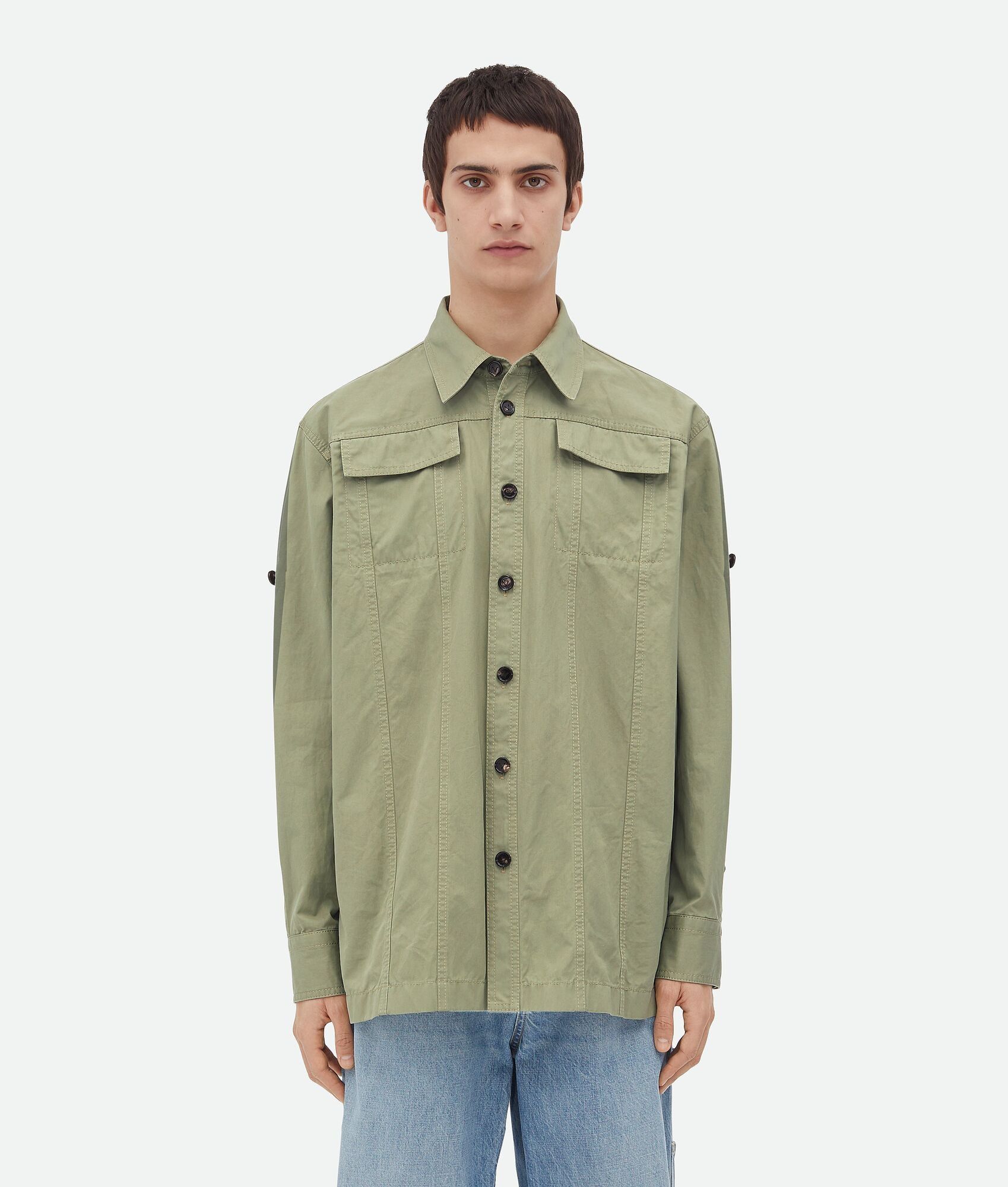 Bottega Veneta o1loc1c0426 793987 Light Cotton Twill Overshirt in Green Size US S / EU 44-46 / 1 - 1 Thumbnail