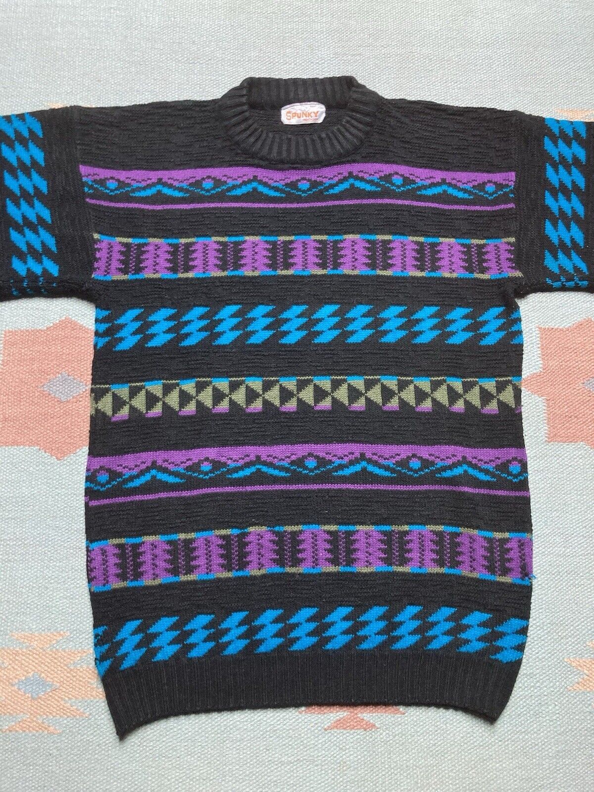 Vintage VTG 80s acrylic knit sweater aztec geometric abstract small Size US S / EU 44-46 / 1 - 2 Thumbnail