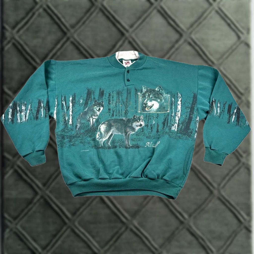 Vintage VINTAGE Art Unlimited Sweatshirt Mens XL Alaska Wolves All Over Print Graphic Nature 90s Size US XL / EU 56 / 4 - 1 Thumbnail