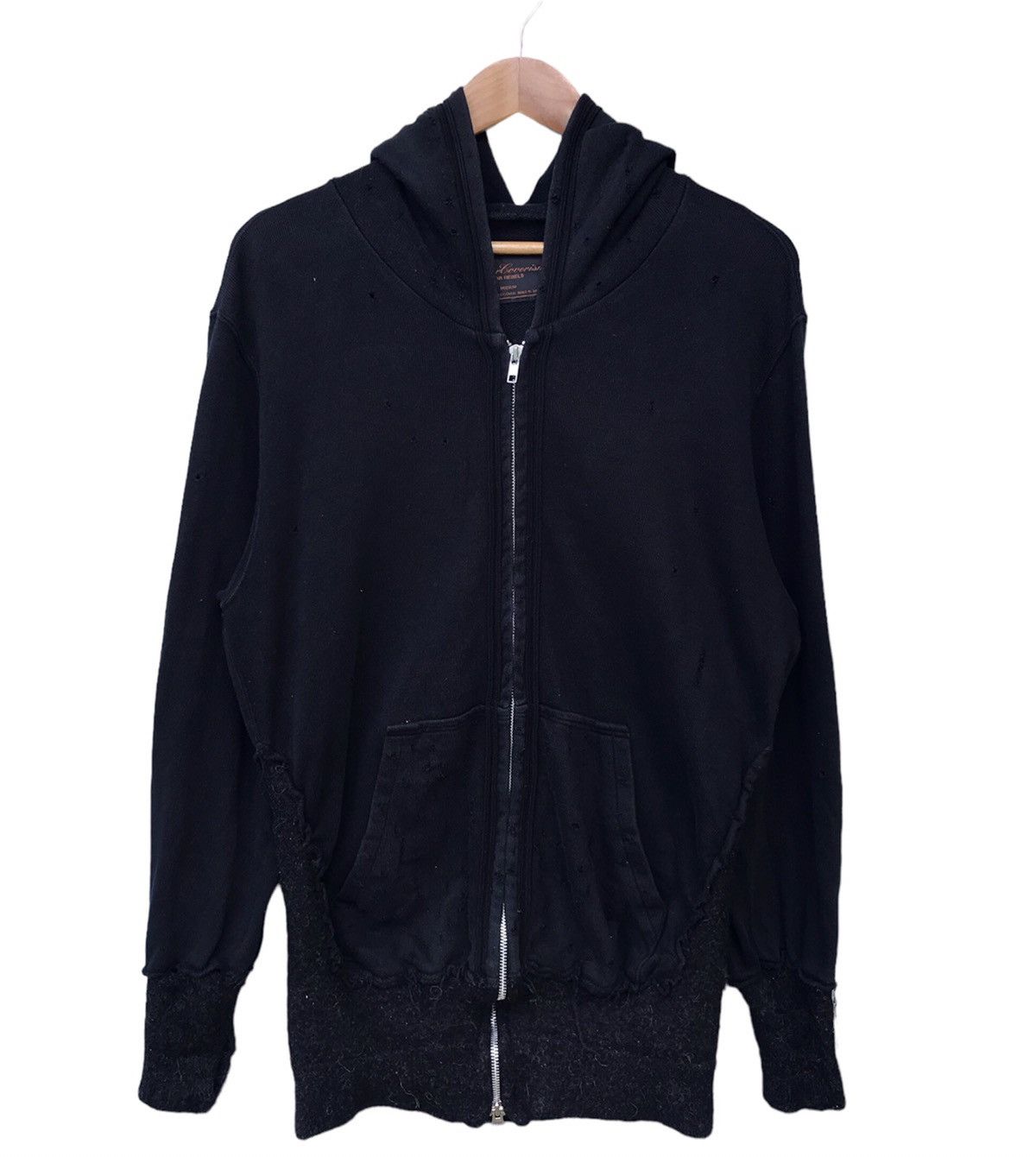 image of Undercoverism For Rebels Ripped Zipper Hoodie in Black, Men's (Size Medium)