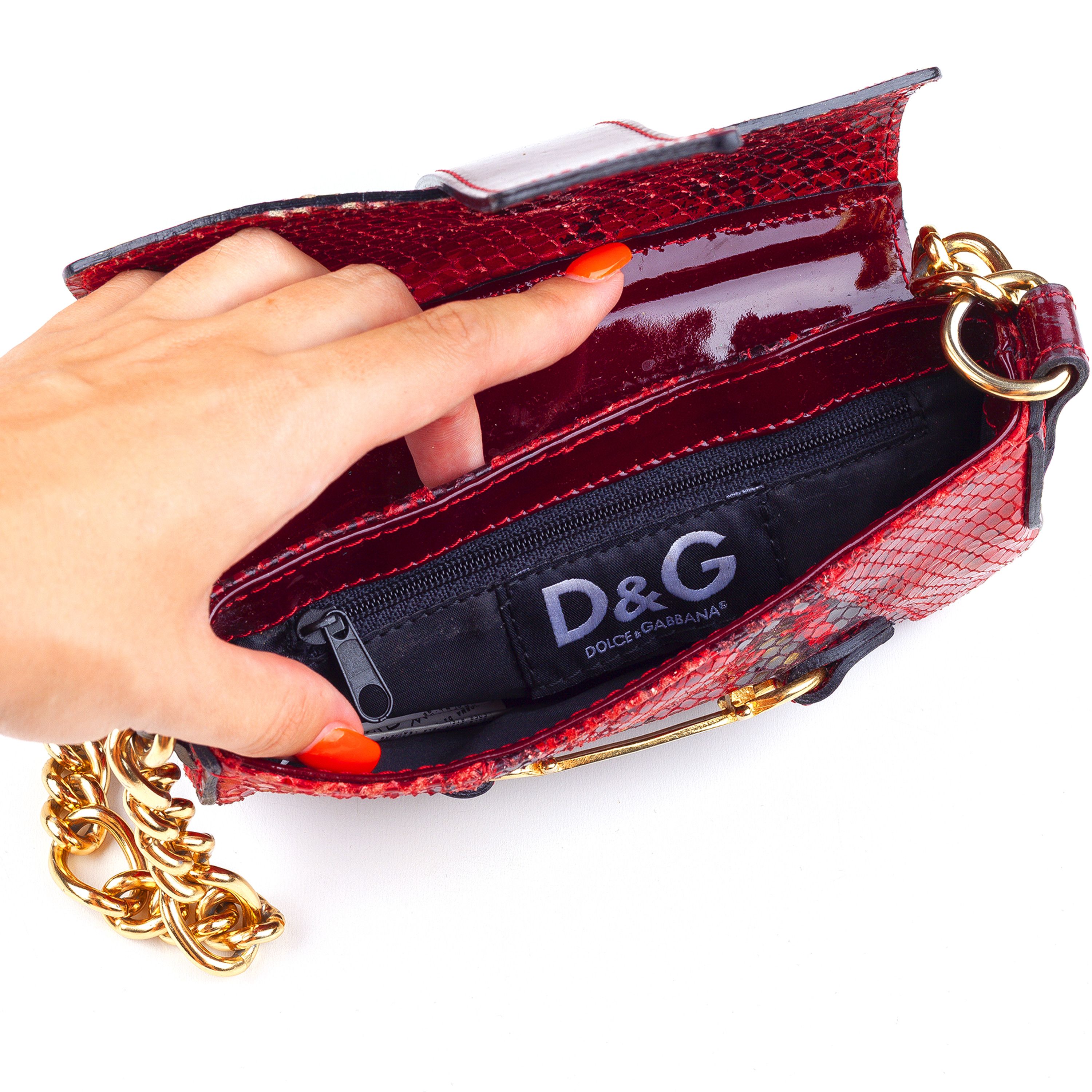 Dolce & Gabbana Dolce & Gabbana Red Python Patent Leather Mini Shoulder Bag Size ONE SIZE - 8 Thumbnail