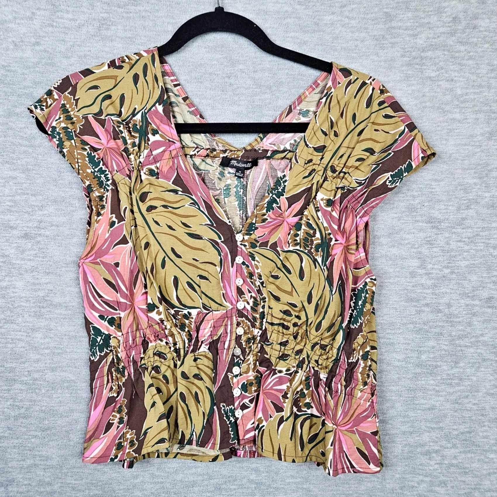 Madewell Madewell Women's Shirt Cap Sleeve Button-Up Brushstroke Monstera Sz M New Multicolor 90s Style Womens Size M / US 6-8 / IT 42-44 - 2 Thumbnail