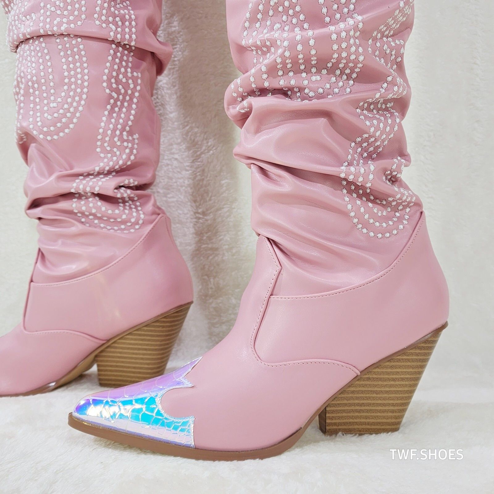 Other Iconic Country Western Thigh high Cowgirl Boots Baby Pink Ho Size US 8.5 / IT 38.5 - 8 Thumbnail