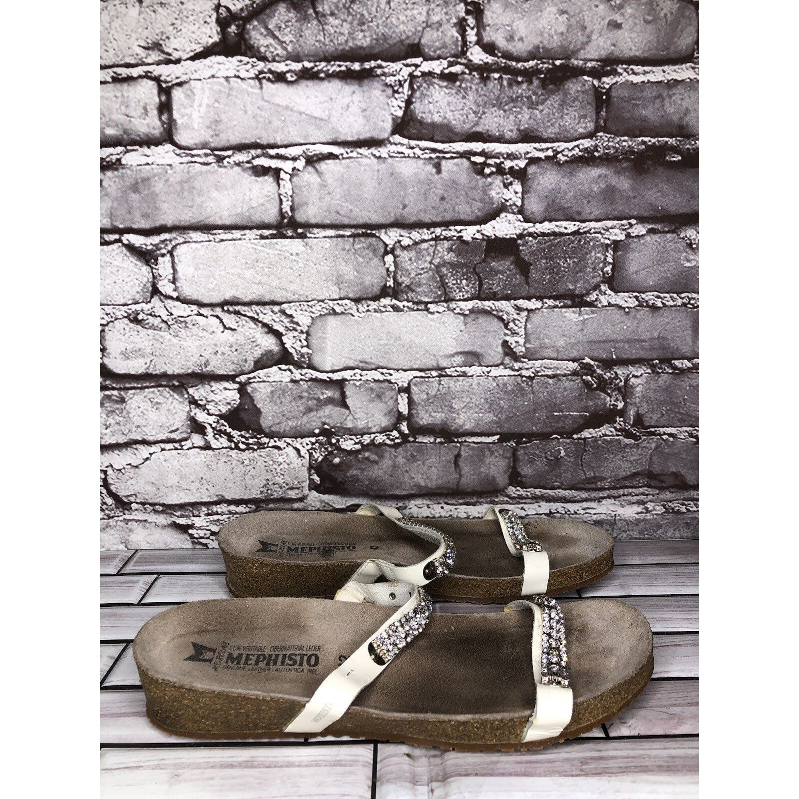 Mephisto Mephisto White Rhinestone Crystal Strap Slide Cork Sandals W Size US 11 / IT 41 - 16 Thumbnail