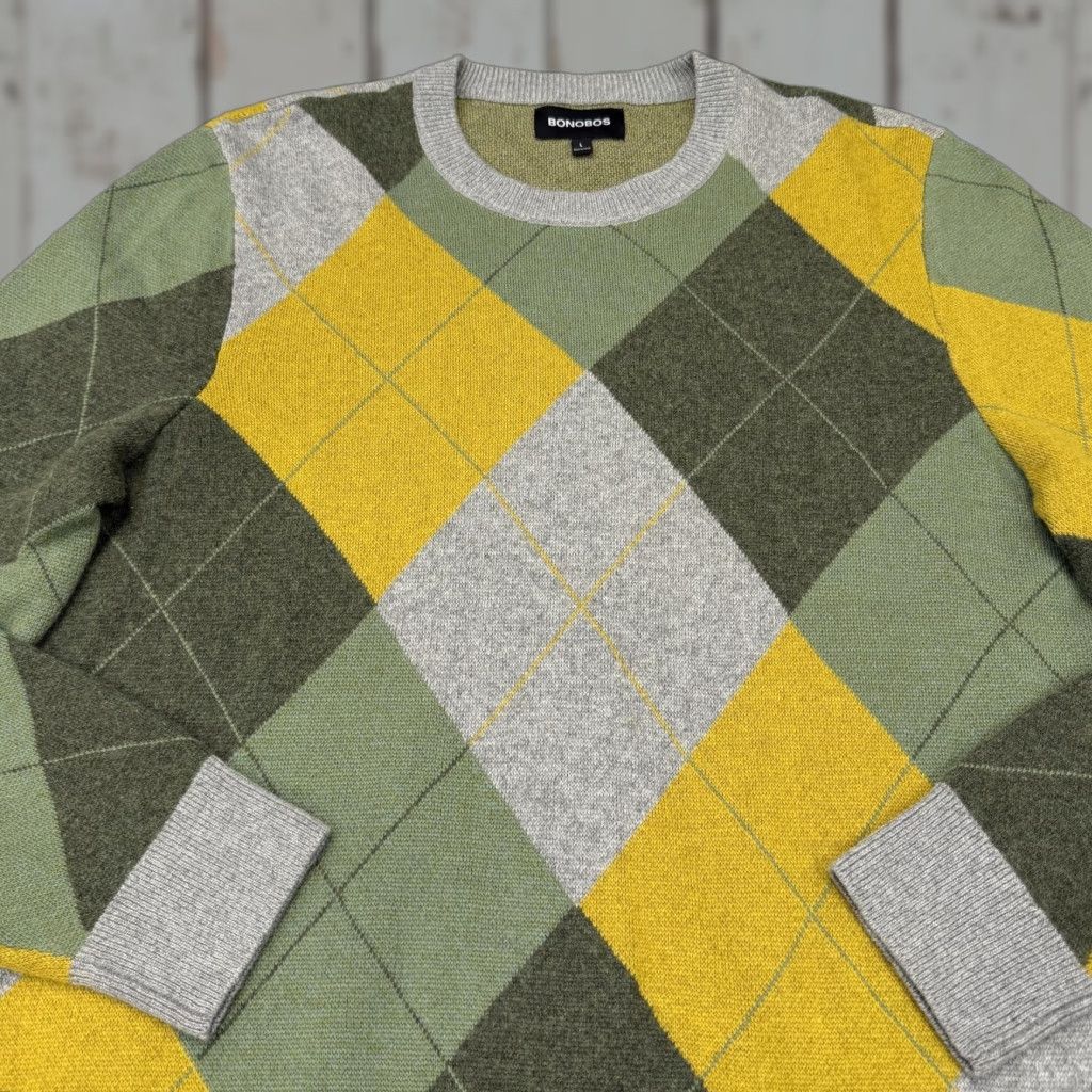 Bonobos Sweater Mens Large Multicolor Argyle Wool Alpaca Blend Crewneck Knit