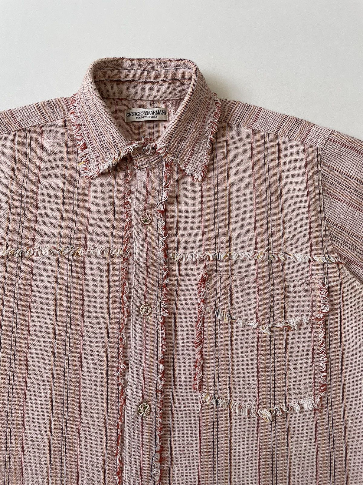 Giorgio Armani 1980s Sample Raw Edge Striped Linen Shirt Size US M / EU 48-50 / 2 - 4 Thumbnail