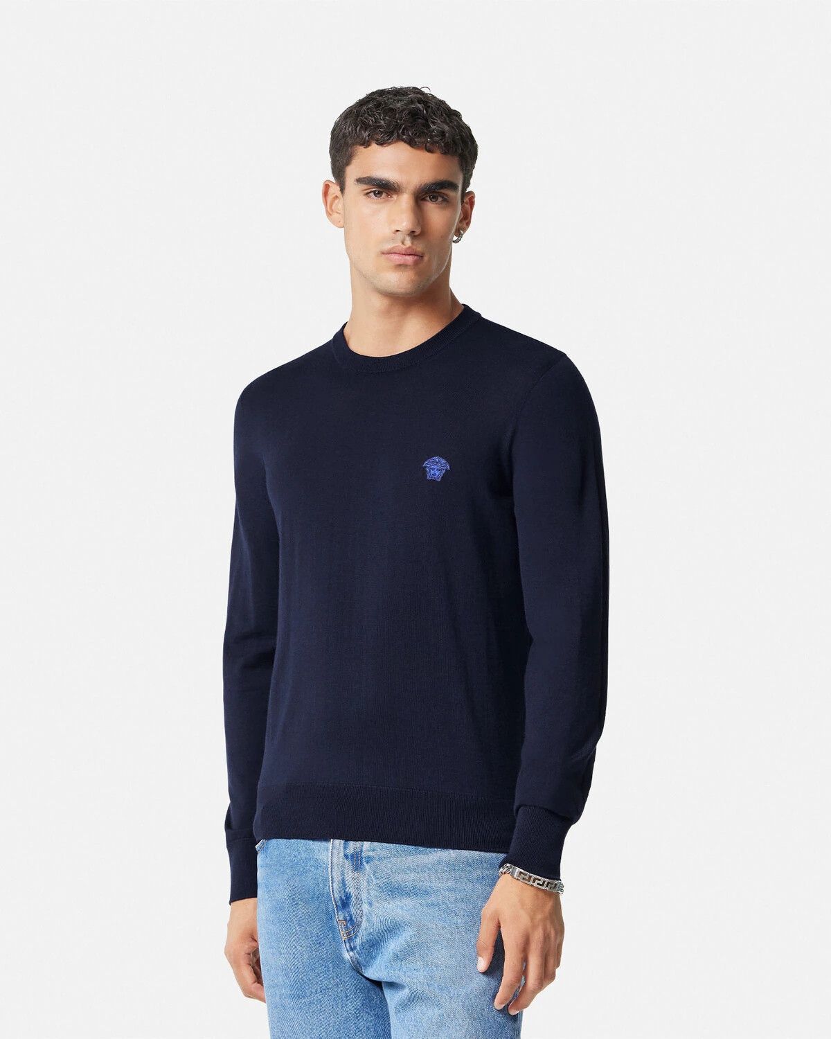 Versace o1y0525 Logo Crewneck Sweater in Midnight Blue Size US XL / EU 56 / 4 - 3 Thumbnail