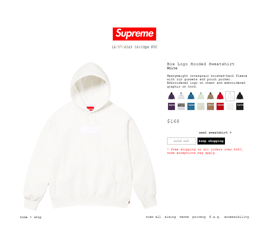 image of White Supreme Box Logo Bogo Fw23, Men's (Size XL)