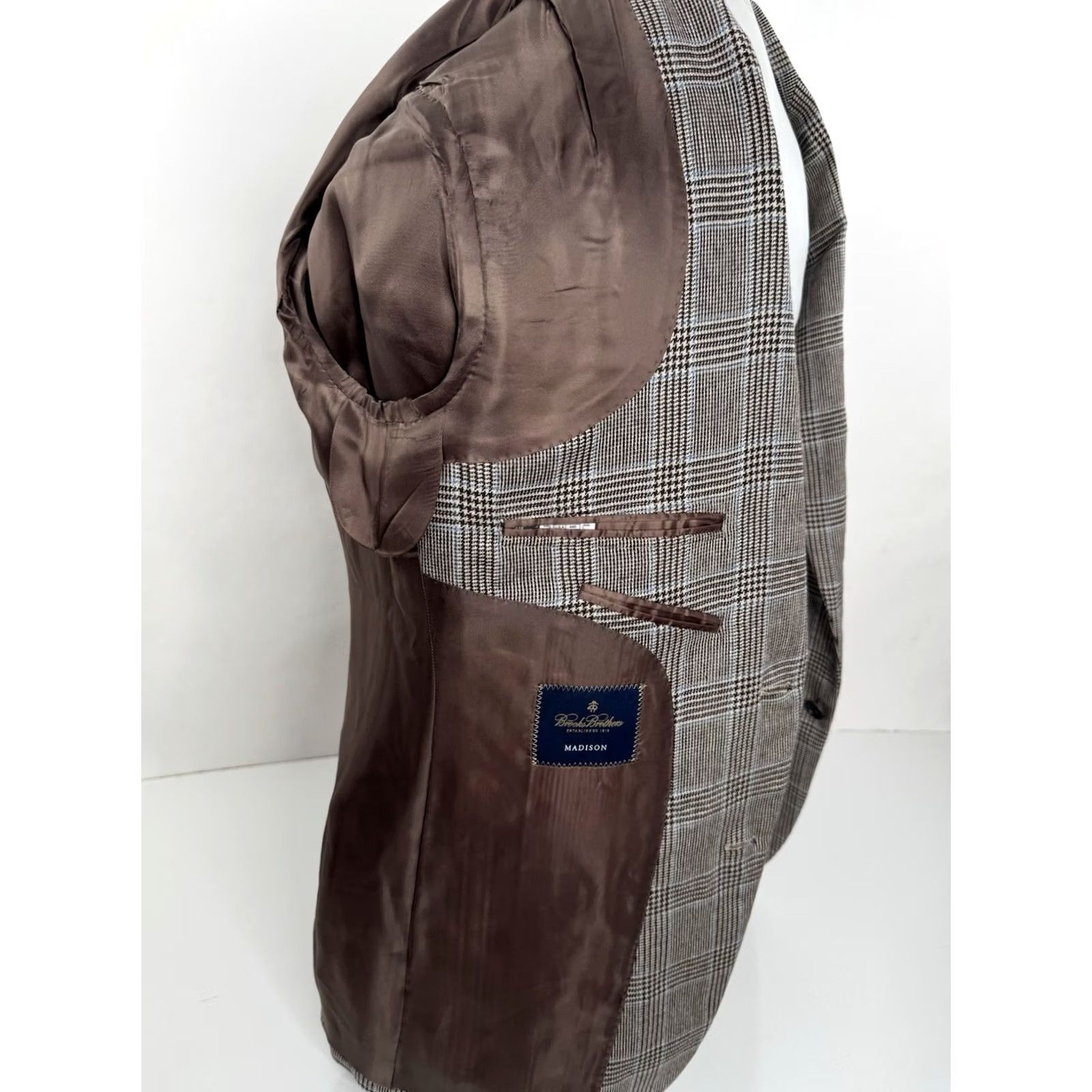Brooks Brothers BROOKS BROTHERS / LANIFICIO DI PRAY - WOOL Plaid Blazer Jacket 44 R Brown Blue Grayish Beige Men XS? No Size Type: Regular - 44 Size 44R - 7 Thumbnail
