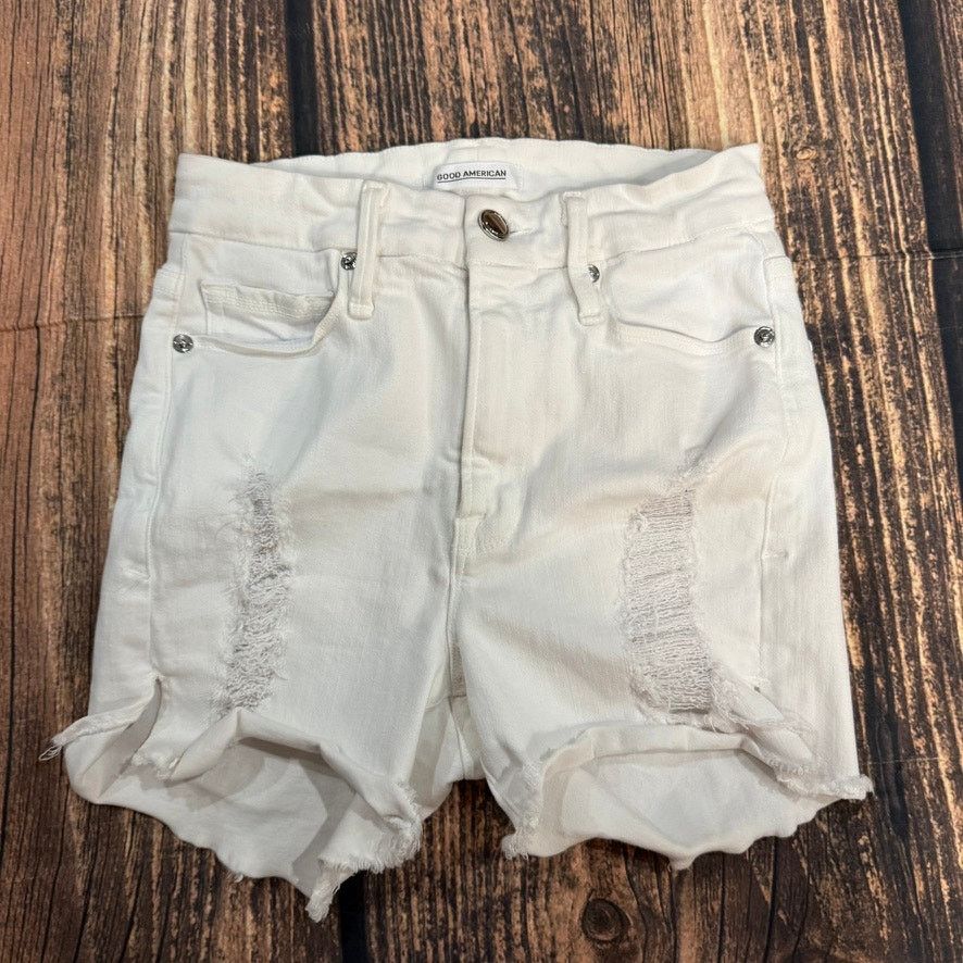 Good American Good American Women's White High Rise Cut Off Denim Shorts Size 24" / US 00 / IT 34 - 1 Thumbnail