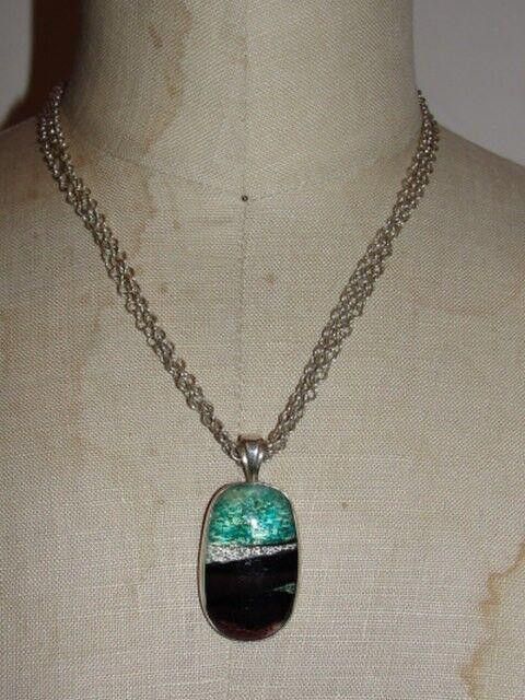 Designer Sterling Triple Strand Necklace with Blown Glass Pendant Size ONE SIZE - 3 Thumbnail