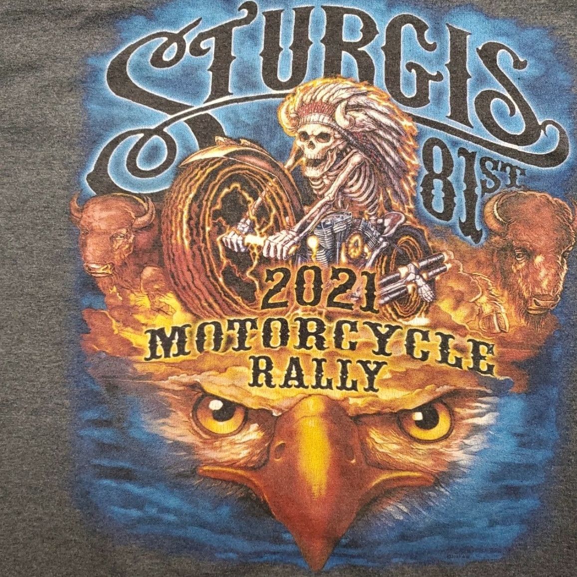 Gildan Sturgis 2021 Motorcycle Rally Shirt Mens Large Long Sleeve Biker Eagle Buffalo Gray Graphic Print Crew Neck Size US L / EU 52-54 / 3 - 6 Thumbnail