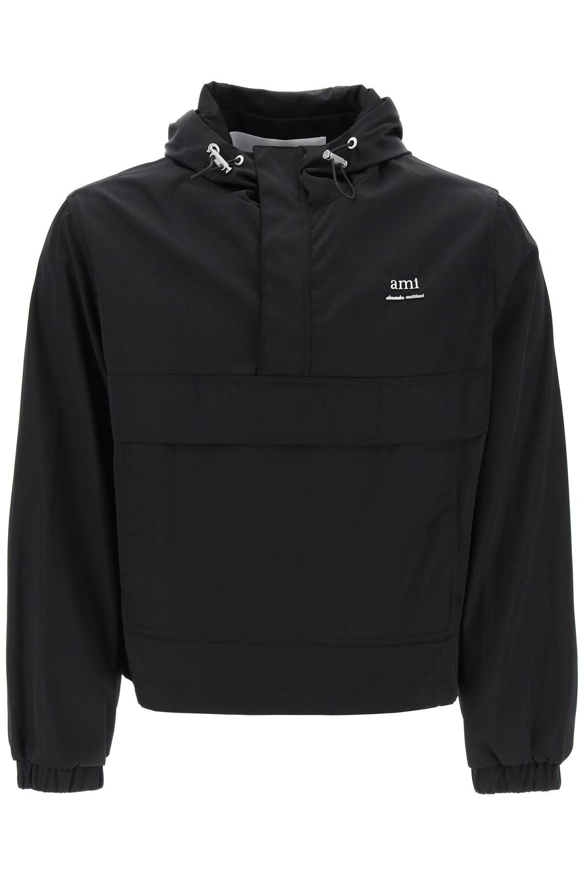image of Ami Alexandre Matiussi Windproof Anorak Jacket With Hood in Noir, Women's (Size Medium)
