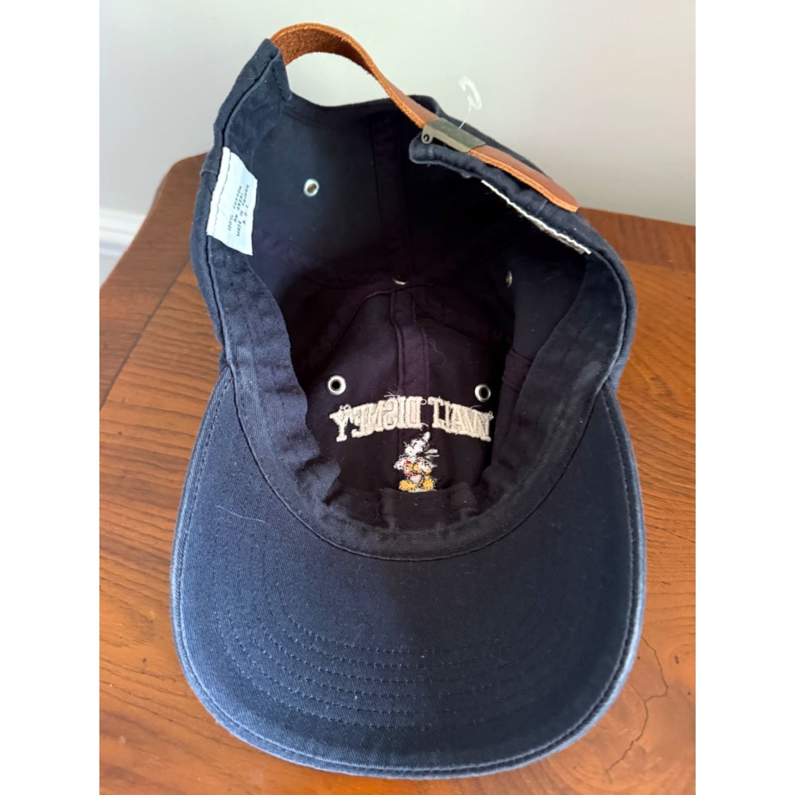 Disney VINTAGE Walt Disney World Mickey Mouse Leather Strapback Navy Blue Dad Hat VTG Size ONE SIZE - 4 Thumbnail