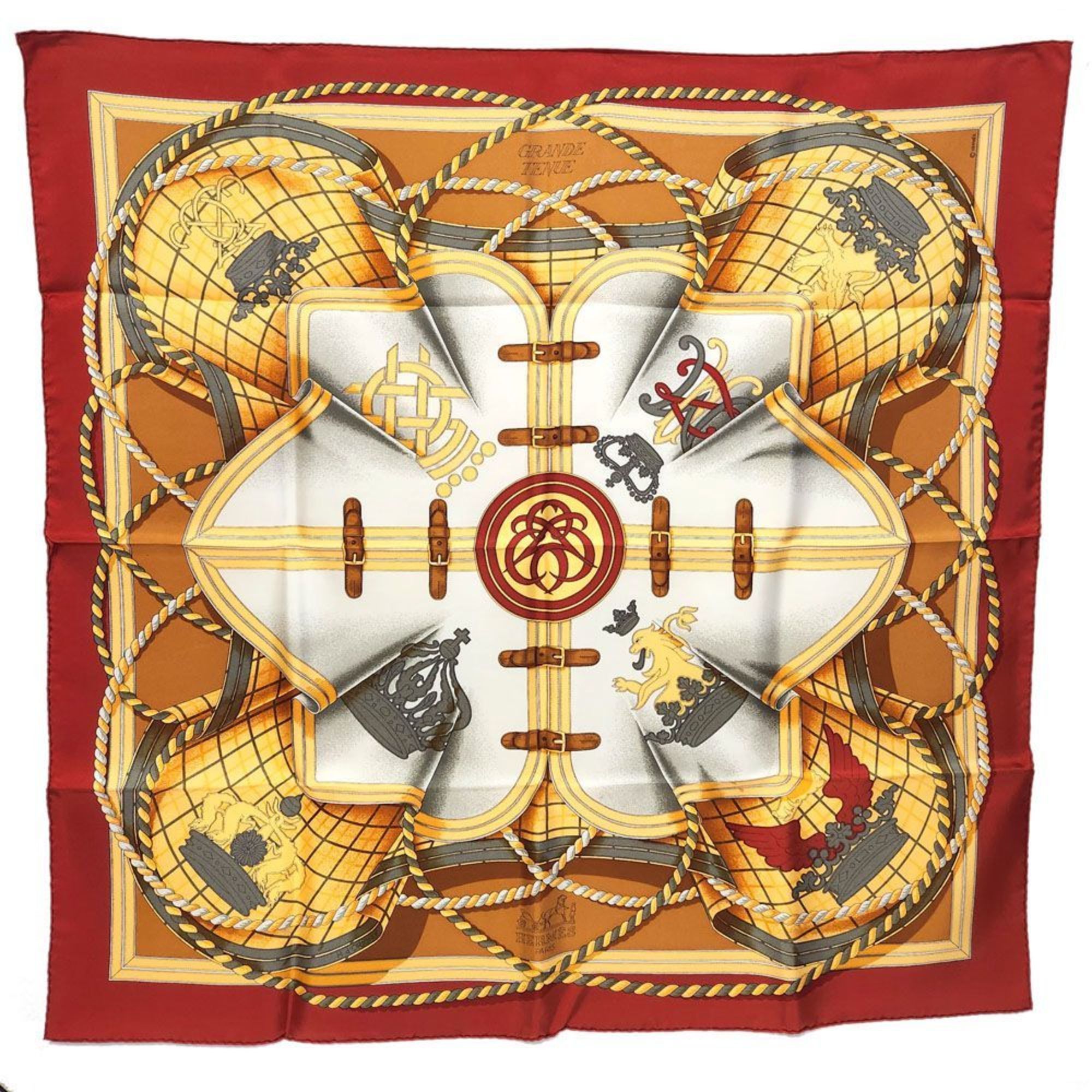 Foulard Carré Hermès Vintage 90 - Grande Tenue - Soie Rouge/bleu/blanc - Occasion
