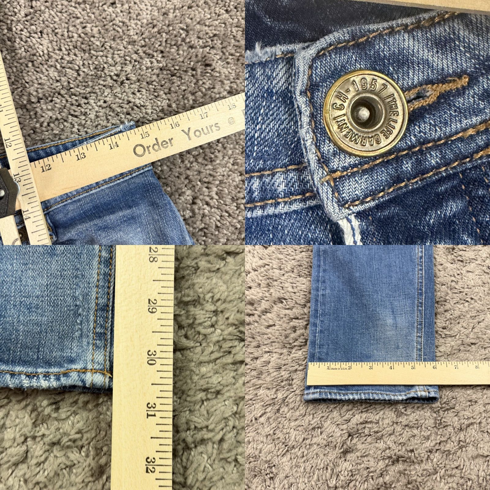 Denime Chivignon Jeans Mens 30 Selvedge Denim Slim Fit Rider Distressed Button Fly Jeans Size US 29 - 8 Thumbnail