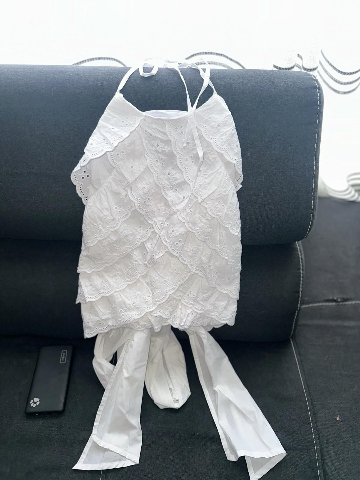 Zara ZARA embroidered ruffled top with open tie back Size S / US 4 / IT 40 - 1 Thumbnail