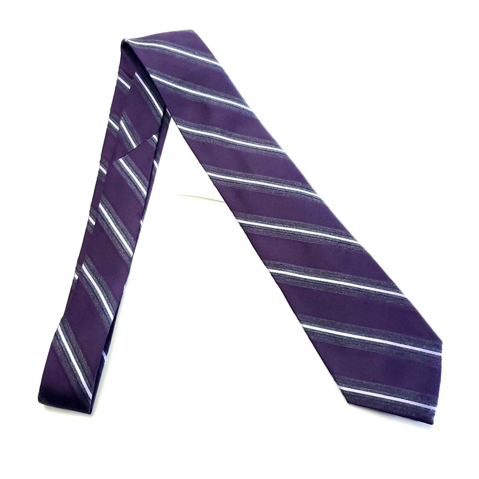 DKNY NEW DKNY Purple Striped Woven Skinny Silk Tie Size ONE SIZE - 7 Thumbnail