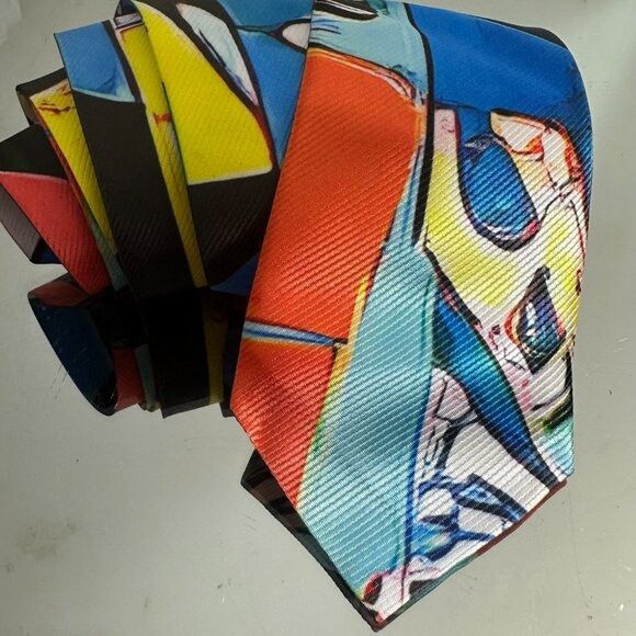 Handmade Tie Designer Menswear Necktie Mid Century Patchwork Blue Mod Size ONE SIZE - 3 Thumbnail