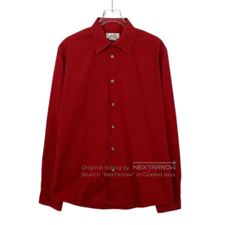 Hermes Hermes size 39 Red Cotton Collar Single Button Long Sleeve Size US M / EU 48-50 / 2 - 1 Thumbnail