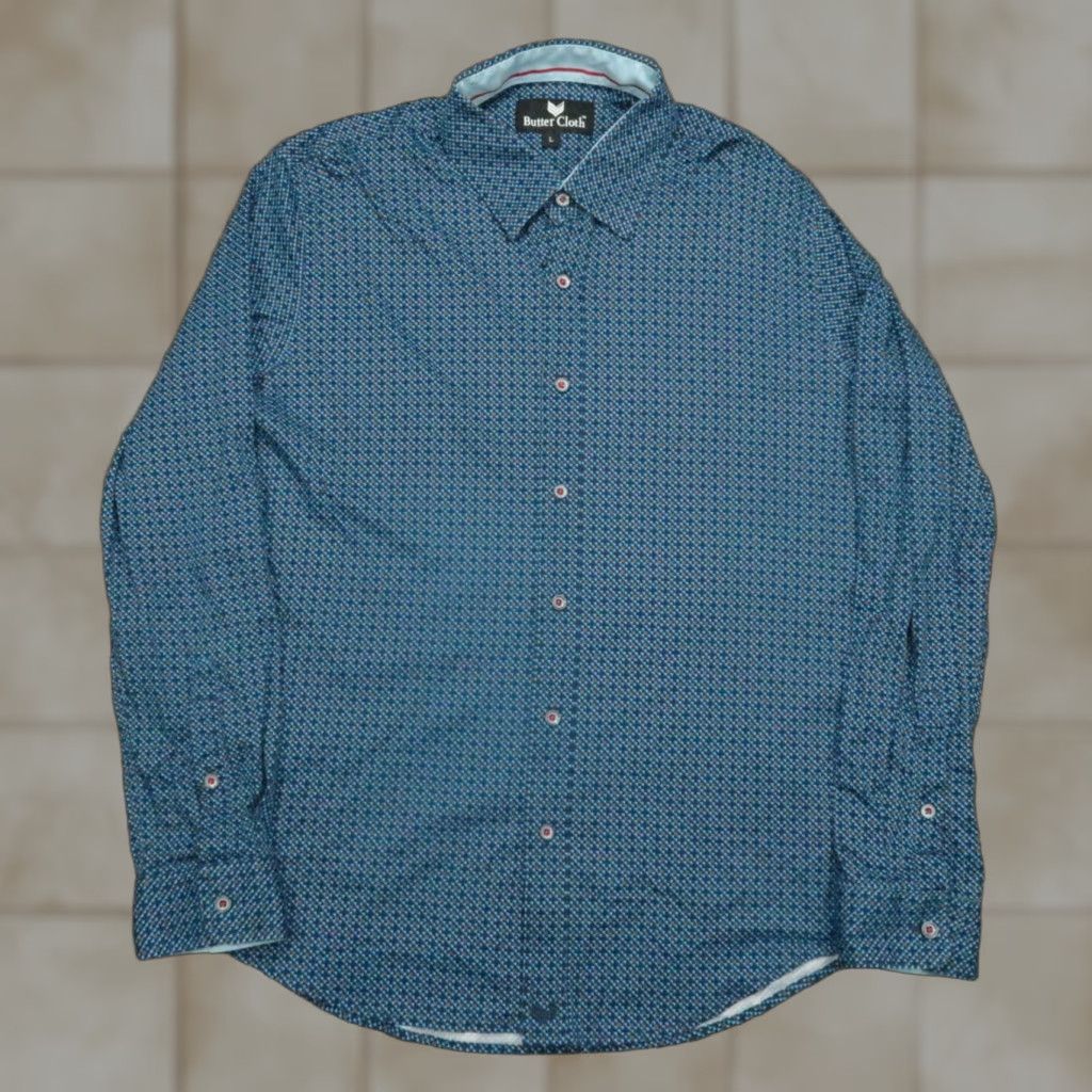 Vintage Buttercloth Shirt Mens Large Blue Abstract Geometric Long Sleeve Button-Up Size US L / EU 52-54 / 3 - 1 Thumbnail