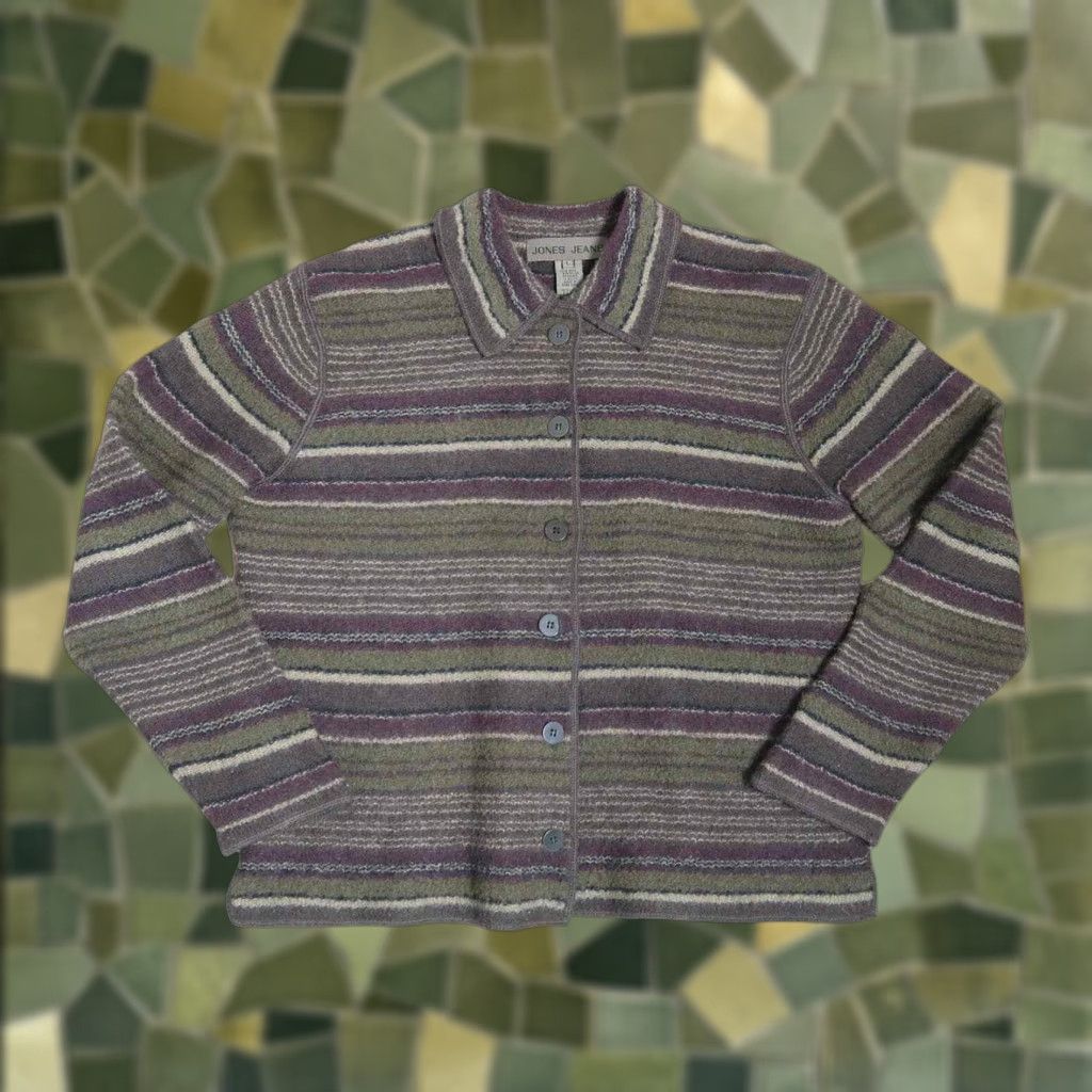 Jones New York VINTAGE Jones New York wool cardigan stripe olive green plum purple L Mens Women? Size L / US 10 / IT 46 - 1 Thumbnail