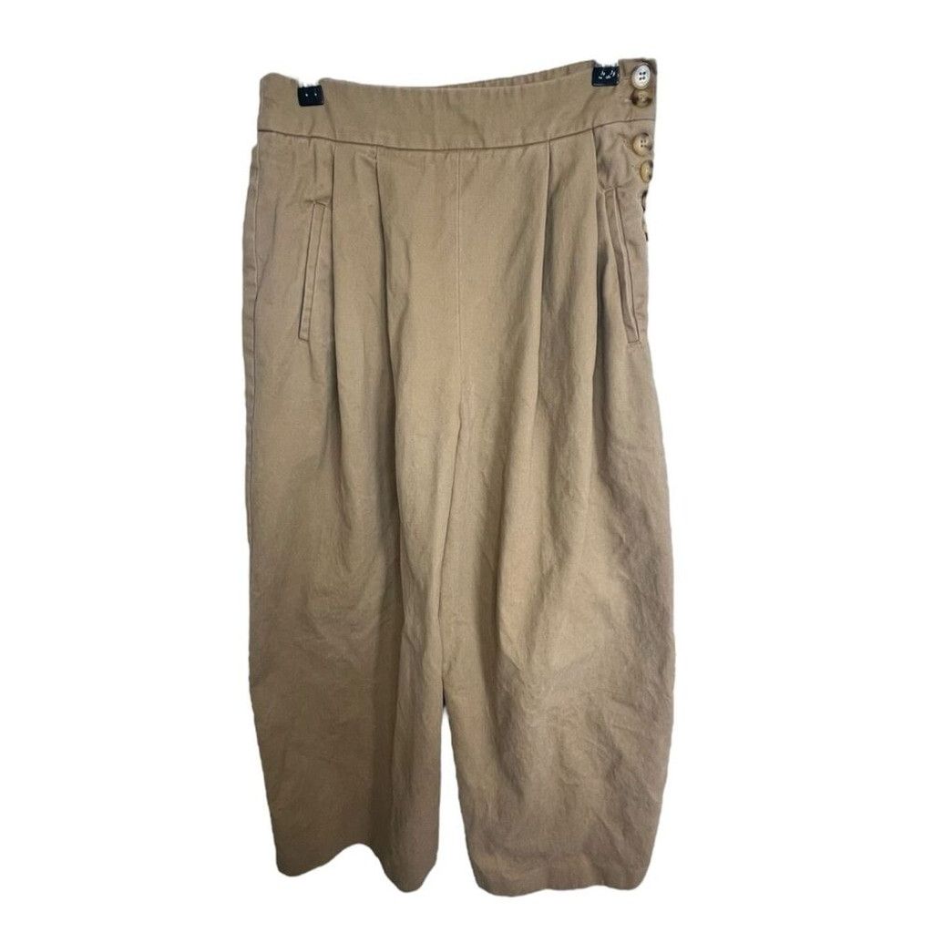 Zara ZARA Brown Wide Leg High Rise Pants With Side Buttons Size 30" / US 8 / IT 44 - 1 Thumbnail