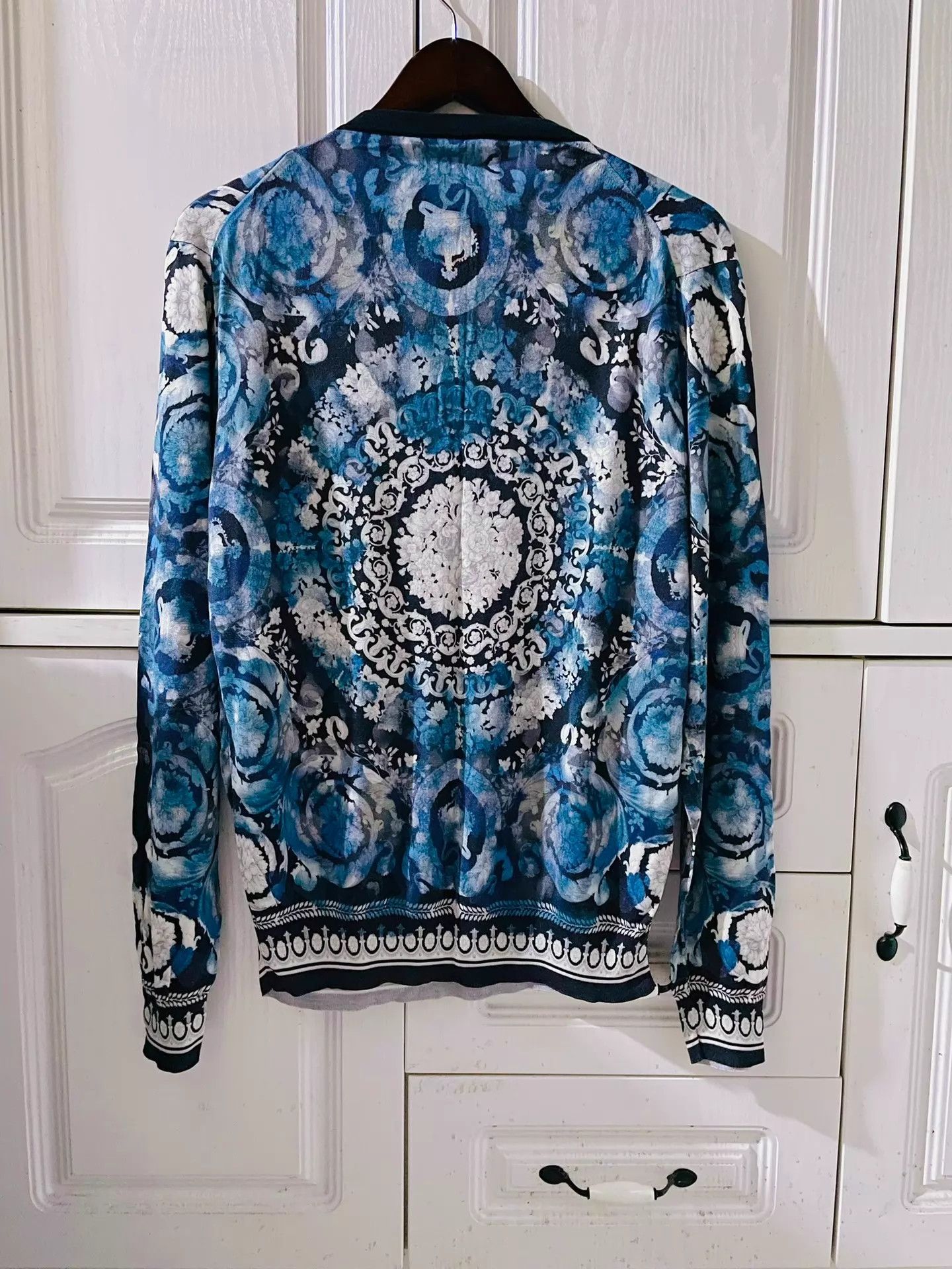 Versace Versace Blue Gold Baroque Floral Silk Print LS XL Size US XL / EU 56 / 4 - 2 Thumbnail
