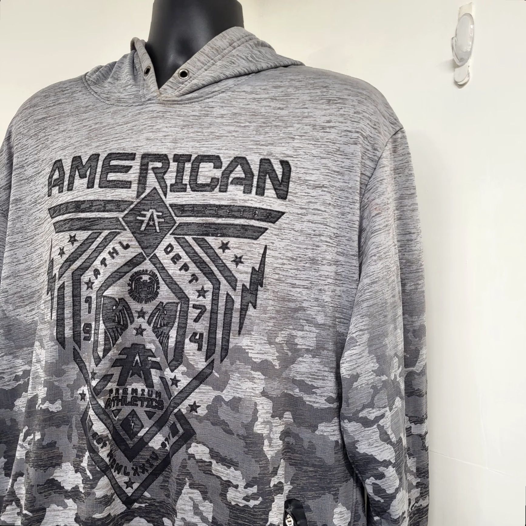 Vintage American Fighter Hoodie Men's 2XL Gray Long Sleeve Pullover Sweatshirt Size US XXL / EU 58 / 5 - 2 Thumbnail