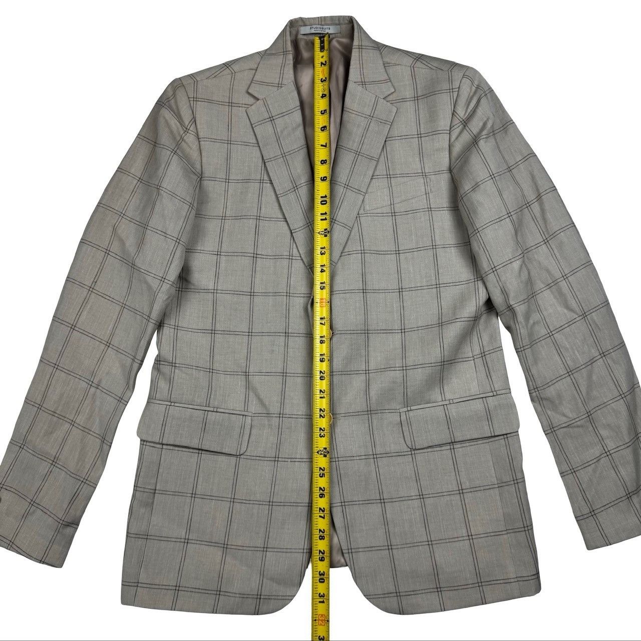 Other StudioSuits Bespoke Men's 2-Button Linen Blazer Beige Plaid Size 38L - 7 Thumbnail