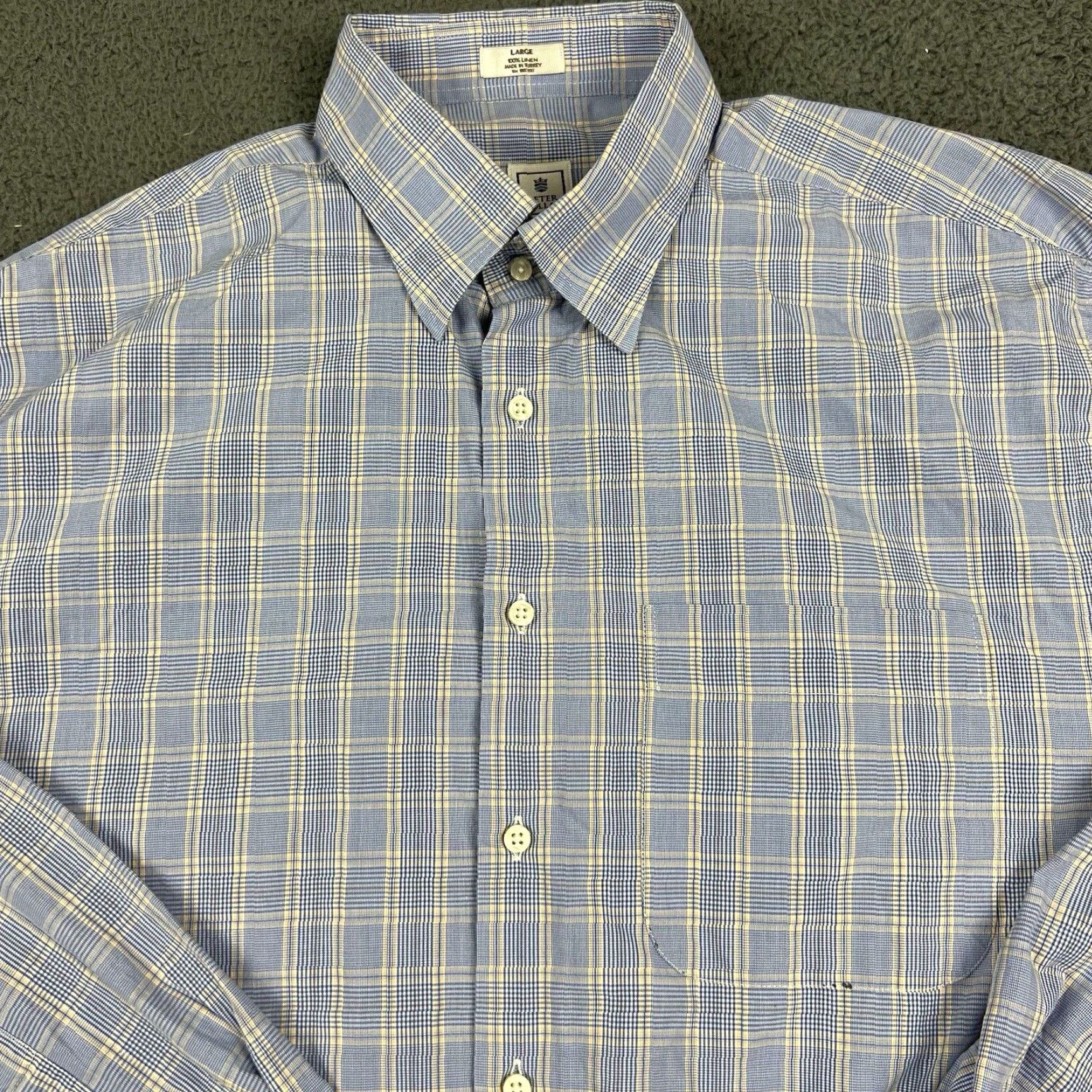 Peter Millar Peter Millar Shirt Mens XL Blue Plaid Linen Long Sleeve Button-Up Size US XL / EU 56 / 4 - 2 Thumbnail