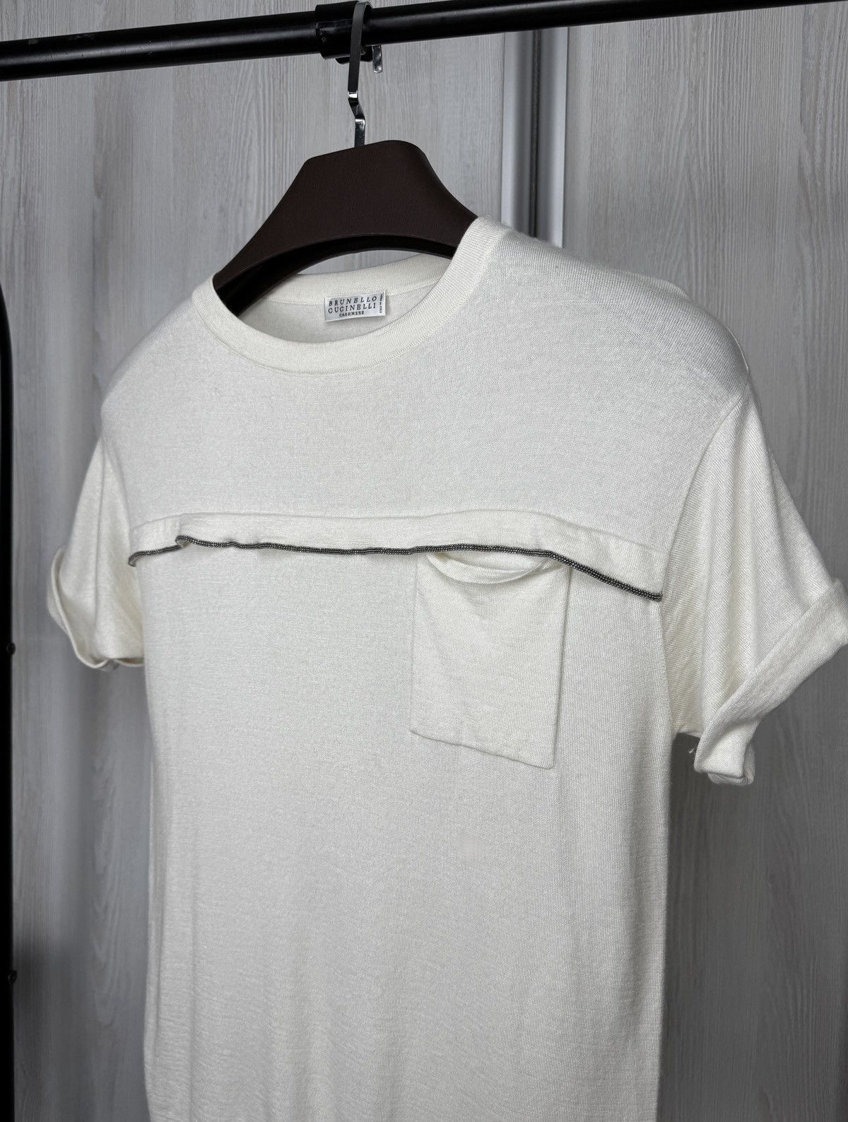 Brunello Cucinelli Brunello Cucinelli cashmere silk white rhinestones tee shirt Size S / US 4 / IT 40 - 4 Thumbnail