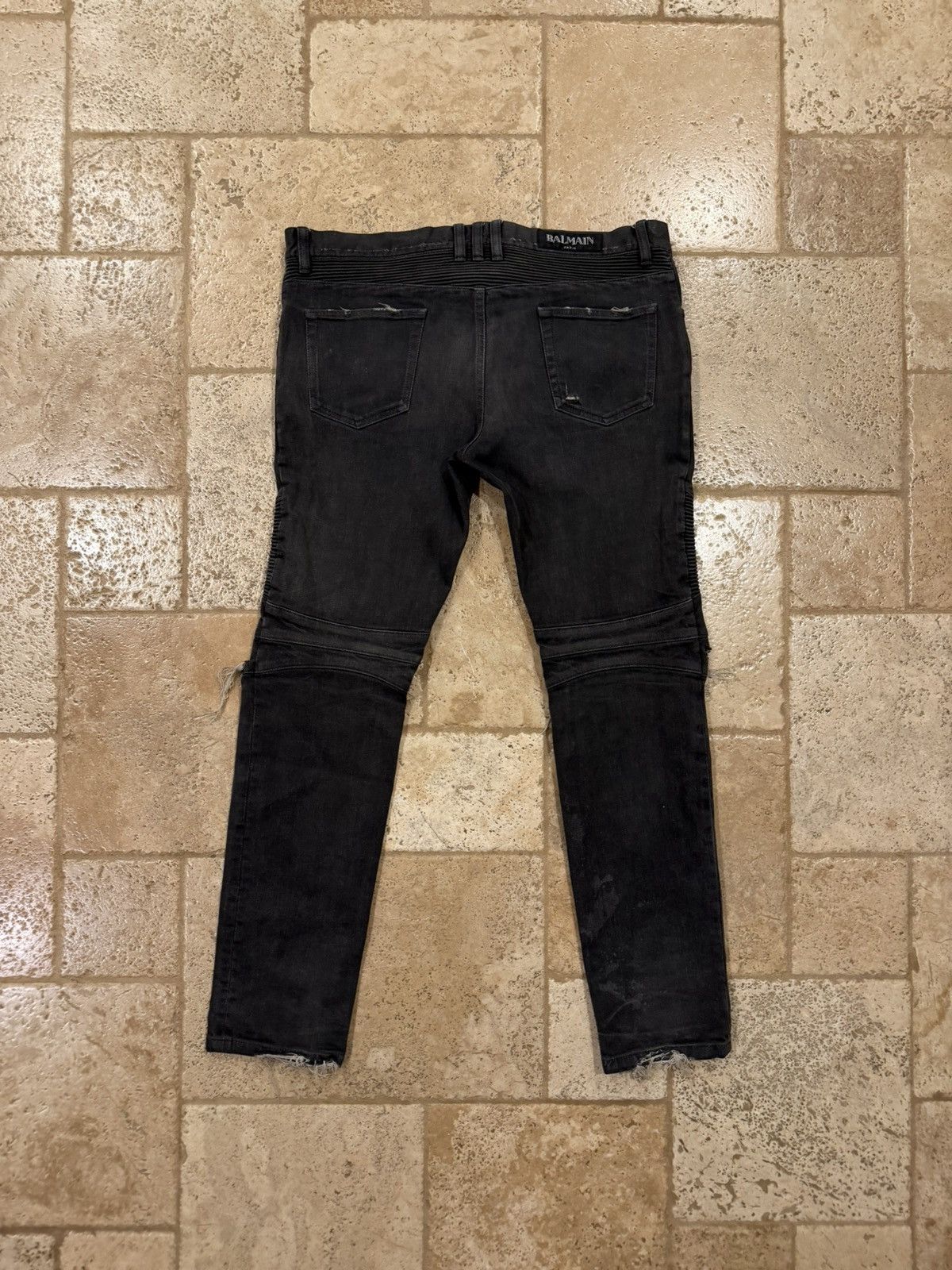 Balmain Balmain Moto Biker Distressed Stone Dark Gray Denim Jeans Size US 36 / EU 52 - 5 Thumbnail
