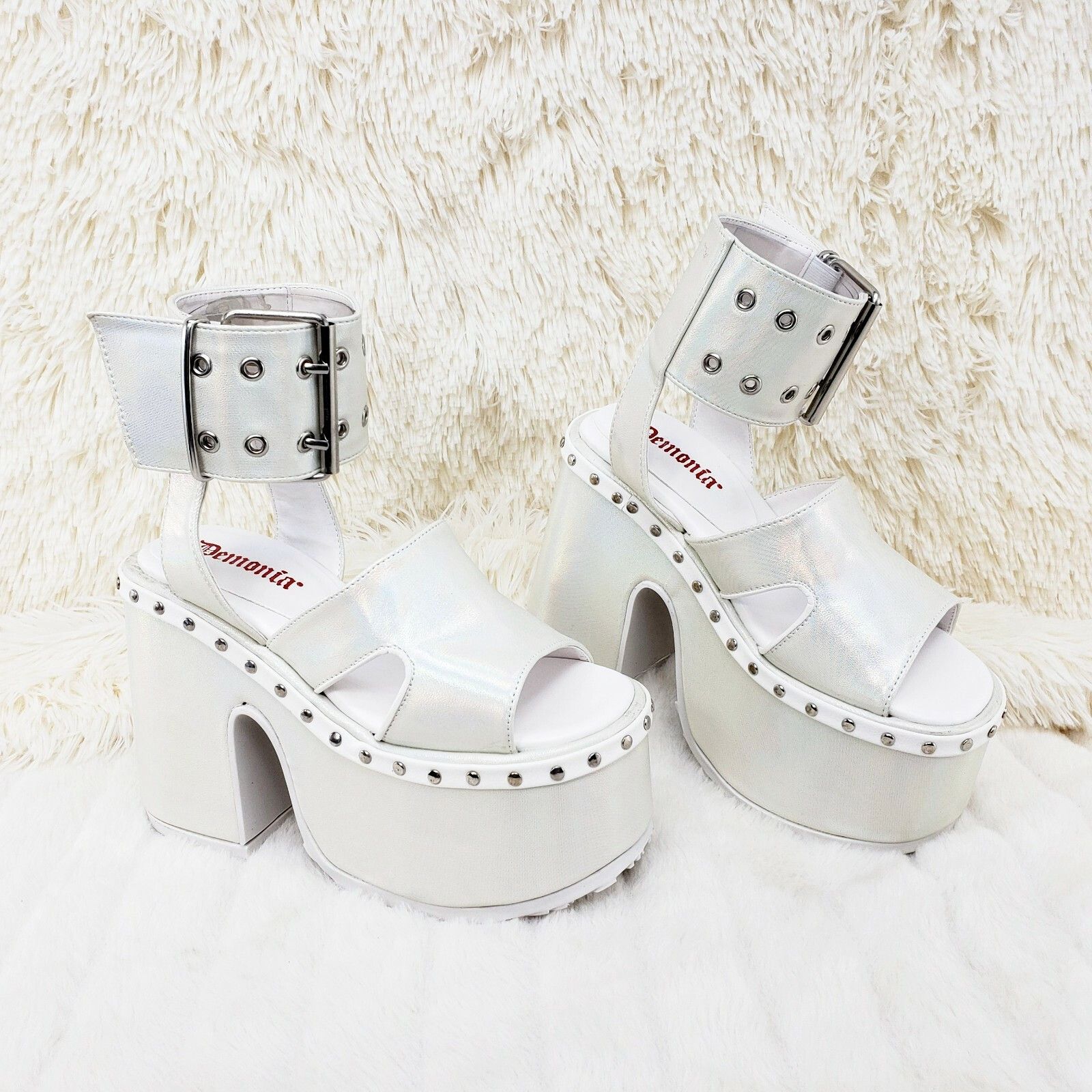 Other DEMONIA Camel 102 Stacked White Pearl Platform Sandals Goth Size US 8 / IT 38 - 1 Thumbnail