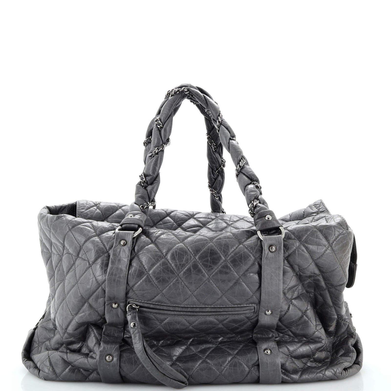 Lady Braid Shopping Tote Quilted Distressed Lambskin XL