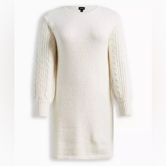 Torrid Torrid Ivory Mini Sweater Knit Blouson Cable Knit Sleeve Dre Size L / US 10 / IT 46 - 1 Thumbnail