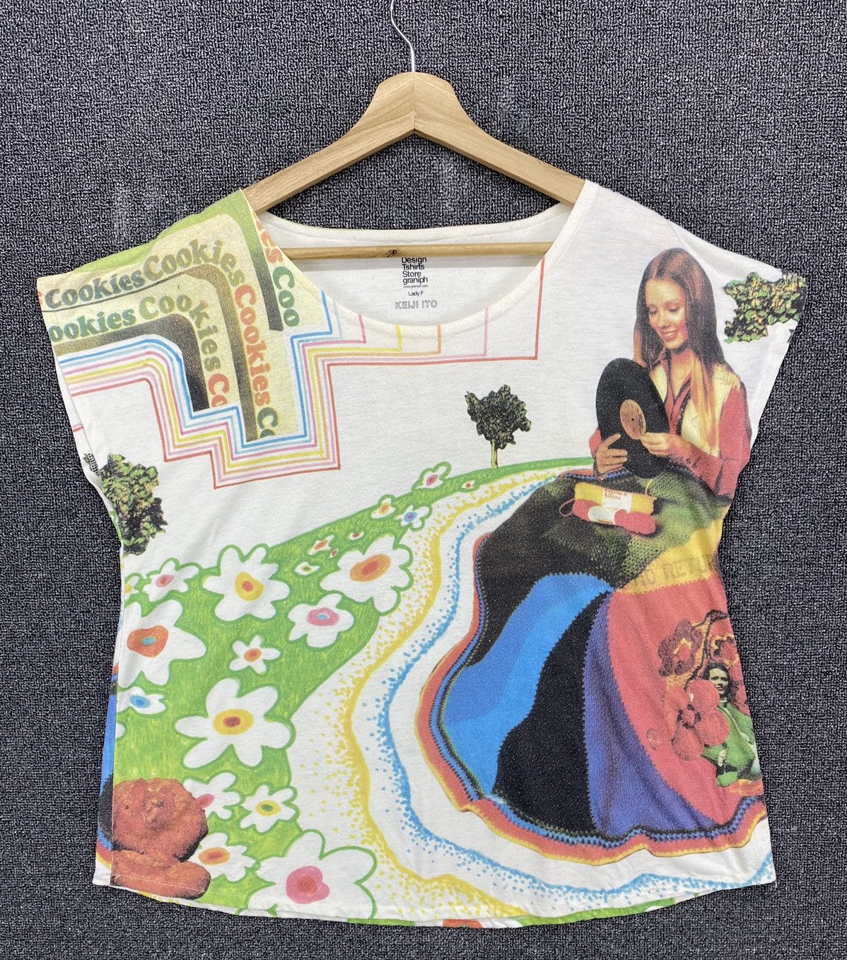 image of Print All Over Me Vintage Keiji Ito Printed Over Print Tees T Shirts in Khaki, Women's