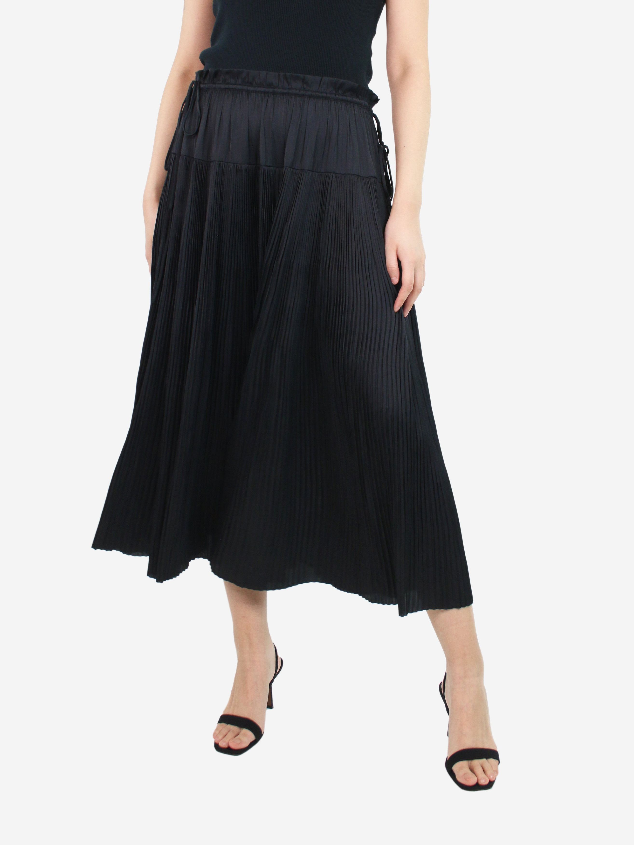 image of Ulla Johnson Black Pleated Midi Skirt - Size Uk 10, Women's