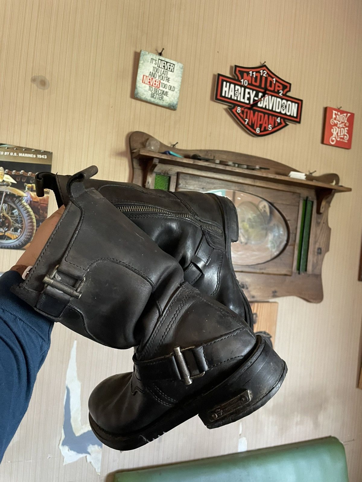 Harley Davidson × Leather × Vintage Harley Davidson Leather Upper Balance motor cycles Size US 8 / EU 41 - 13 Thumbnail