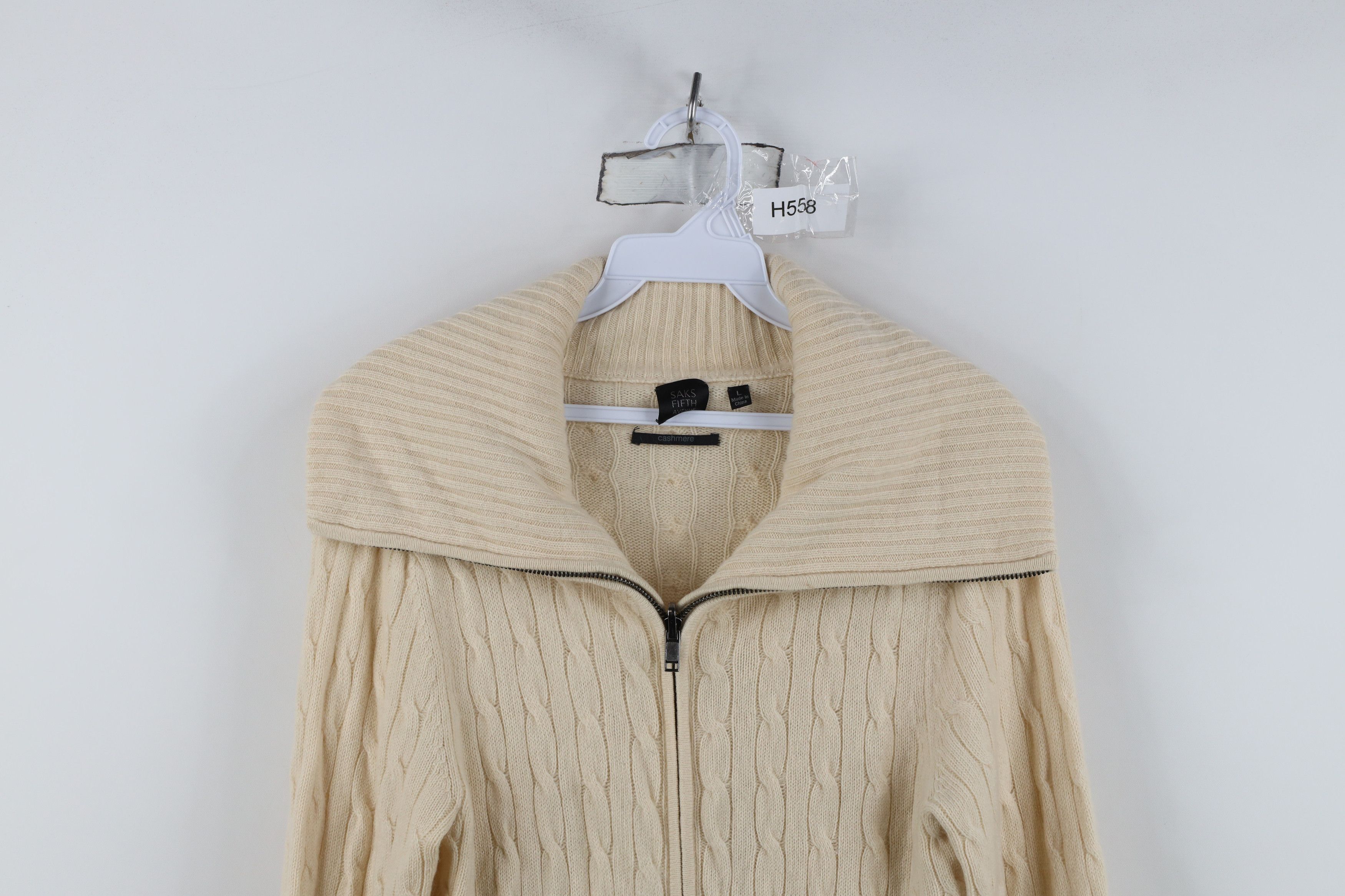 Vintage Vintage Y2K Saks Fifth Avenue Cashmere Cable Zip Sweater Size L / US 10 / IT 46 - 2 Thumbnail