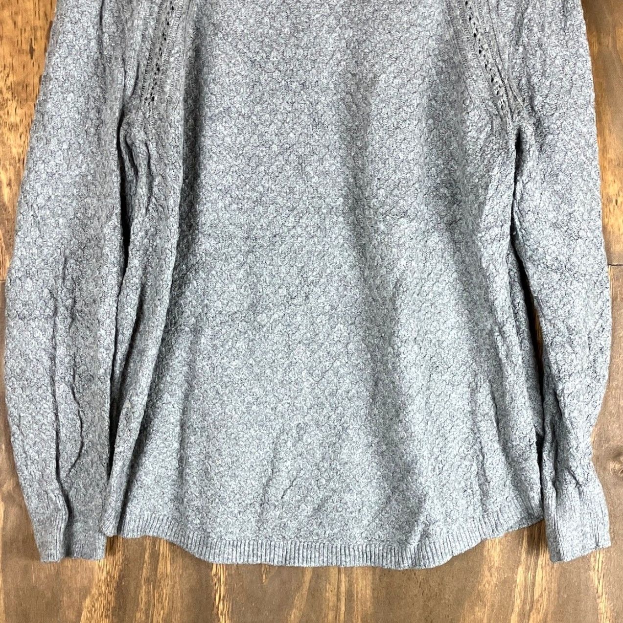 Loft LOFT Womens Sweater Gray Crew Wool Blend Long Sleeve Open Knit Stretch XL Pullover Knit Casual Workwear Mens? Size XL / US 12-14 / IT 48-50 - 3 Thumbnail