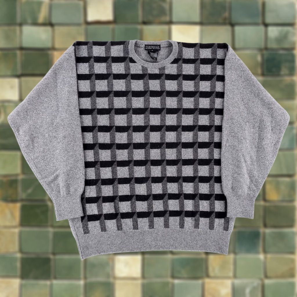 Vintage Clan Douglas Cashmere Sweater Grey Black Geometric Long Sleeve Mens XL Pullover Men Size US XL / EU 56 / 4 - 1 Thumbnail