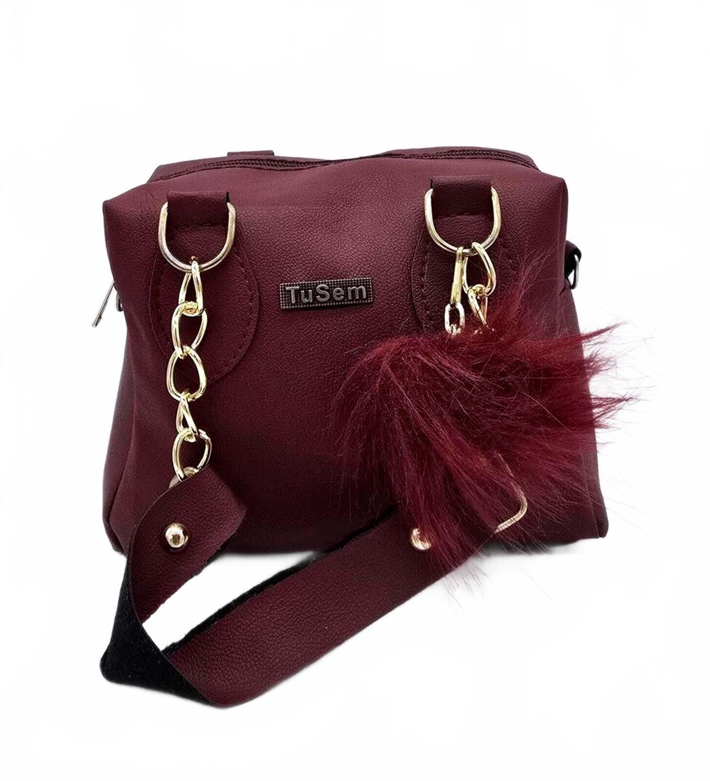 Other Mini Burgundy Faux Leather Crossbody Bag with Fur Charm Size ONE SIZE - 2 Thumbnail